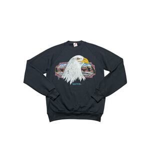 Vintage American Bald Eagle Crew Neck Sweatshirt Black America USA Size Medium